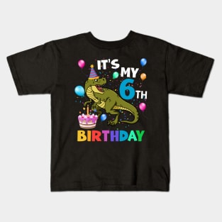 Kids 6 Year Old 6th Birthday Boy Dino T Rex Dinosaur Kids T-Shirt